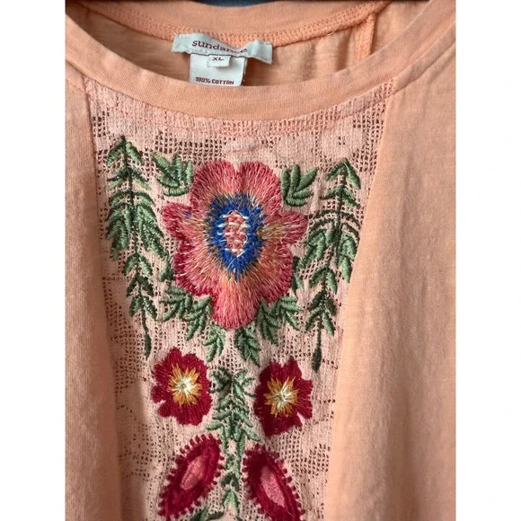 Women's Sundance Light Orange Embroidery Lace Insert Long Sleeve Top Size XLarge - Picture 9 of 12